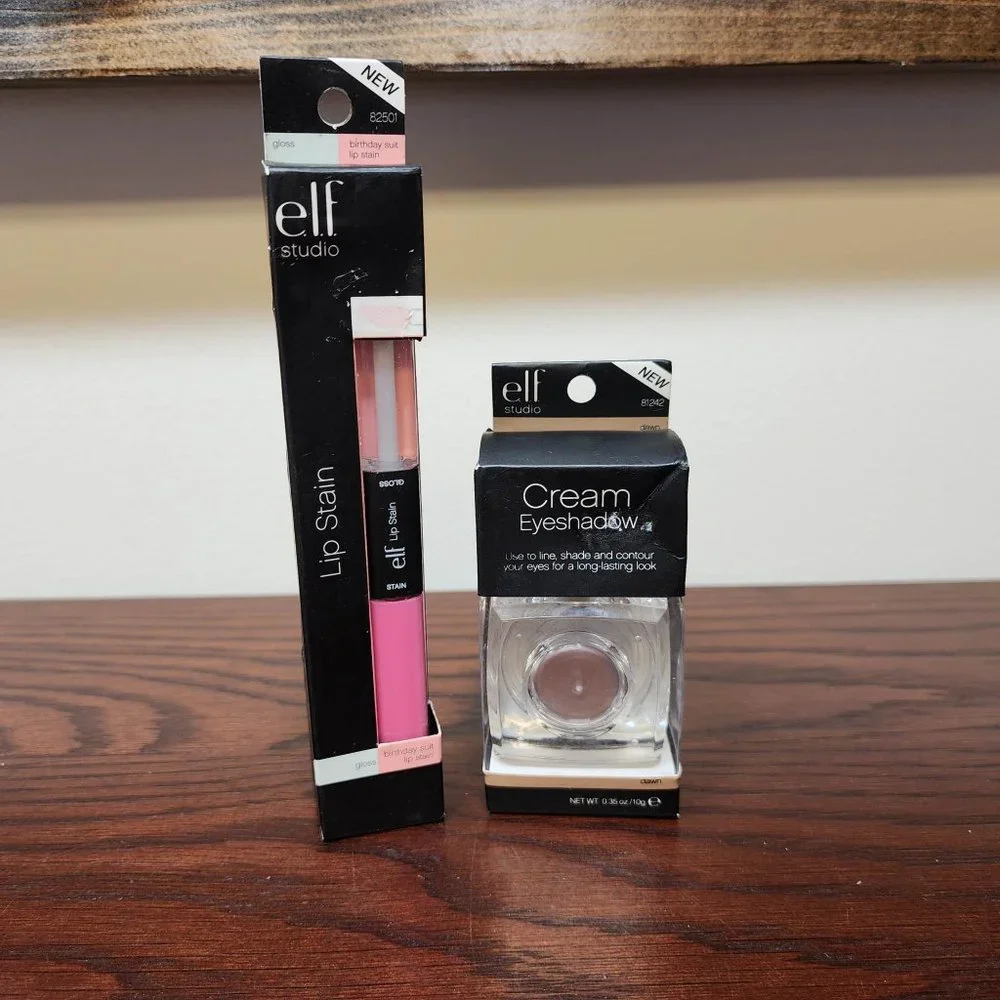 NEW - Elf Birthday Suit Pink Lip Stain and Gloss - Dawn Cream Eyeshadow - NEW